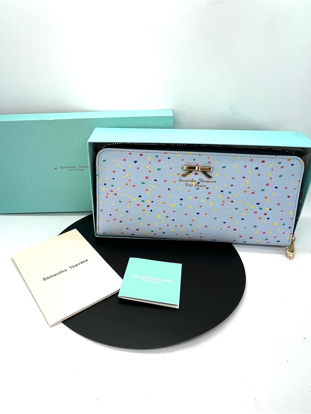 Samantha Thavasa Petit Choice Confetti Dot Zip Around Wallet NWT Blue Box